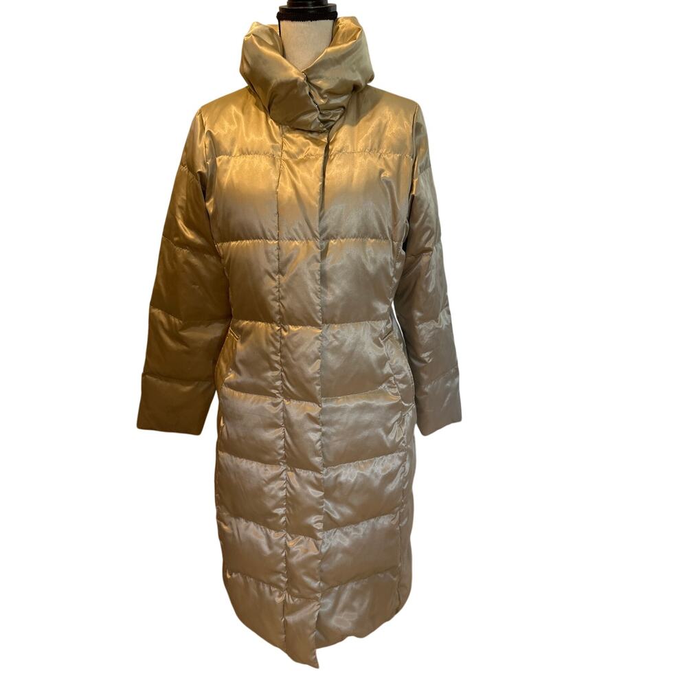 ⭐️ Women’s Lands End Goosedown / Feqthers Gold Long Line Puffer Coat Size Medium